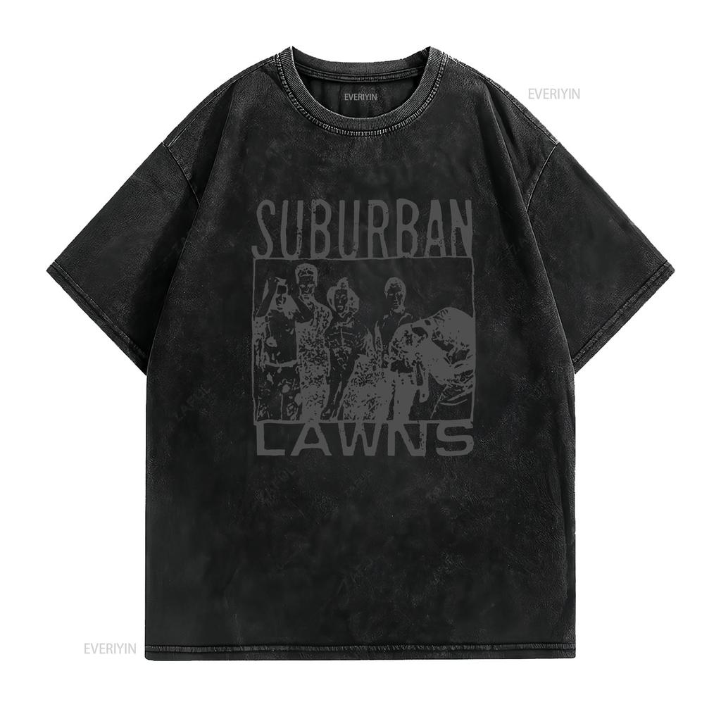 Vintage Design Suburban Lawns White T Shirt Vintage Washed Slightly Designer Clothes Casual Unisex Top For Everyday Wear Homme