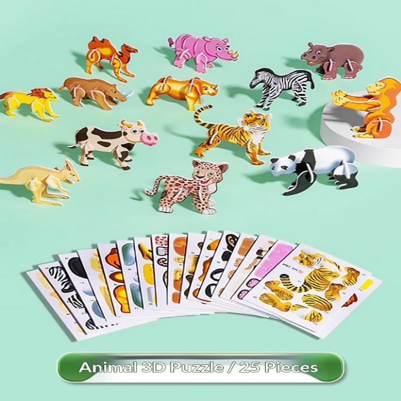 Educational 3D Puzzle Blocks 25Pcs Dinosaurs Animals Airplanes Insects Jigsaw Toys for Kids Home Playtime