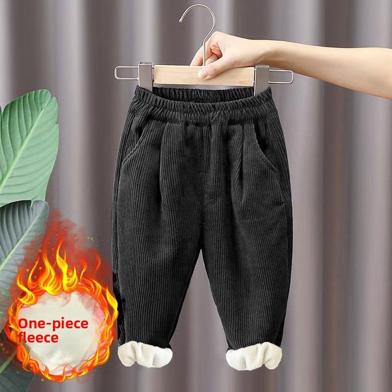 Children's Clothing Baby Warm Fleece Pants Winter Striped Trousers Elastic Cuff Boys Girls Kids Pant