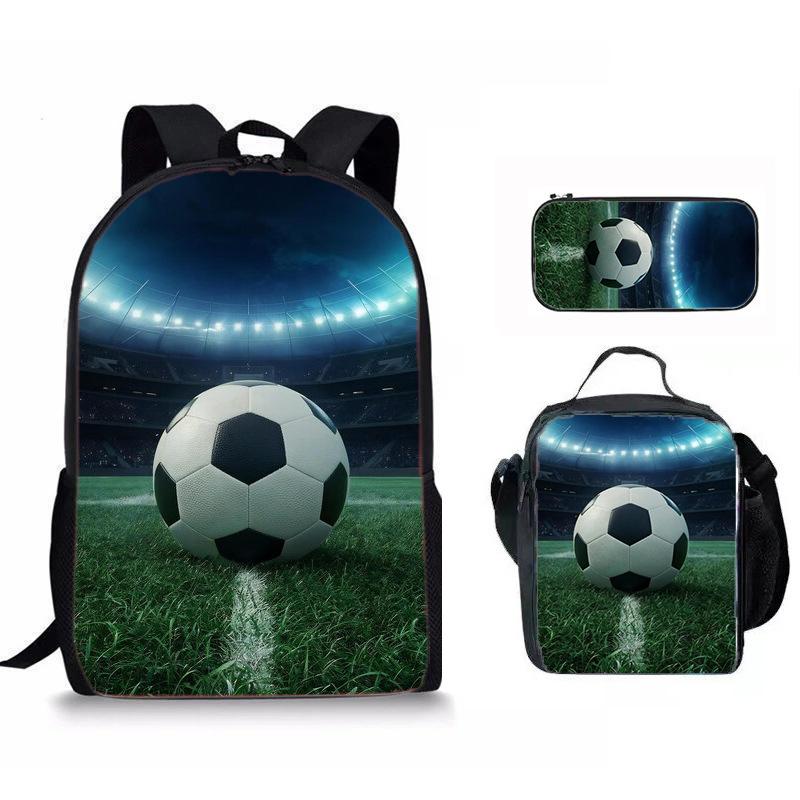 Classico Popolare Divertente Nuovo Calcio Stampa 3D 3pz/Set Alunno Zaini Scolastici Zaino per Laptop Zaino a Spalla Borsa Pranzo Astuccio