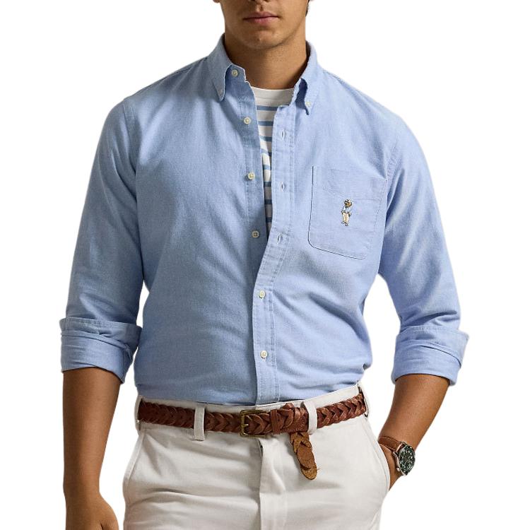 

Рубашка мужская с длинным рукавом Polo Ralph Lauren с вышивкой логотипа и мультяшным рисунком на кармане, синяя MNPOWOV16823631-400 L