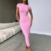 Women's Spring and Summer Solid Color Temperament Slim Short-sleeved Dress