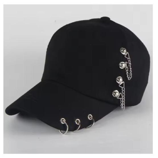 Baseball Cap Hat Metal Ring Chain Spring Summer Autumn Punk Hip Hop Rock Adjustable Unisex Men Women Outdoor Casual Cotton