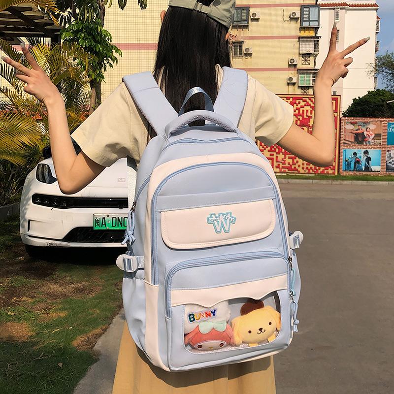 College junior high school student schoolbag, primary school student contrasting color backpack, new large-capacity high-value schoolbag