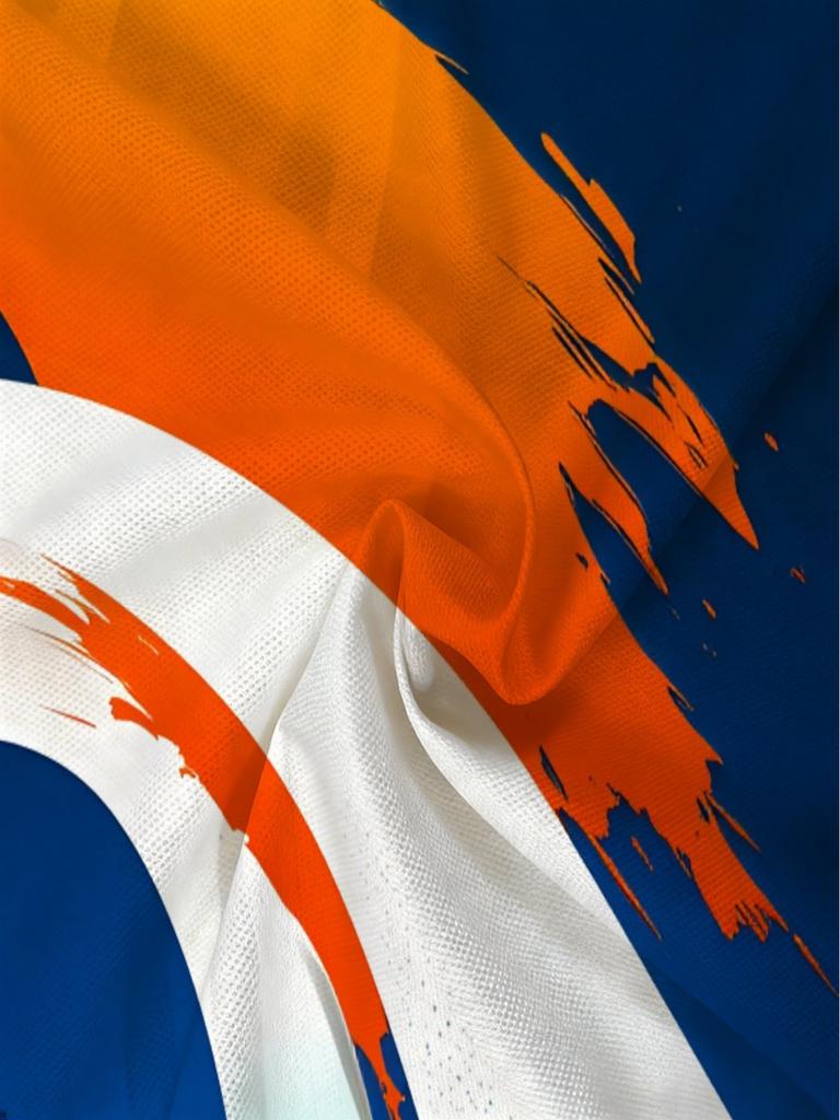 Men'S Golf Shirt Featuring Abstract Designs in Orange, Blue, And White. It Is Lightweight And Durable, Making It Ideal for Casual Home Use Or Dining