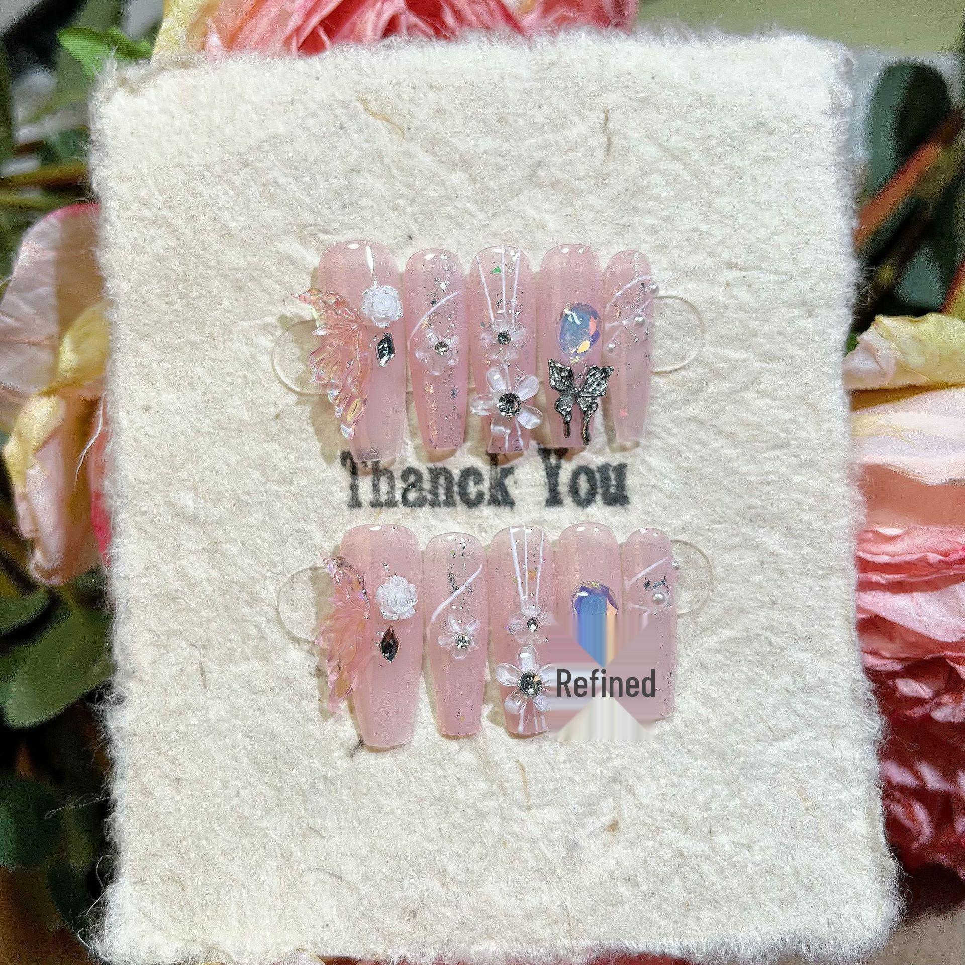 

Изготовленные вручную носибельные накладные ногти для осени/зимы с отбеливающим покрытием Medium