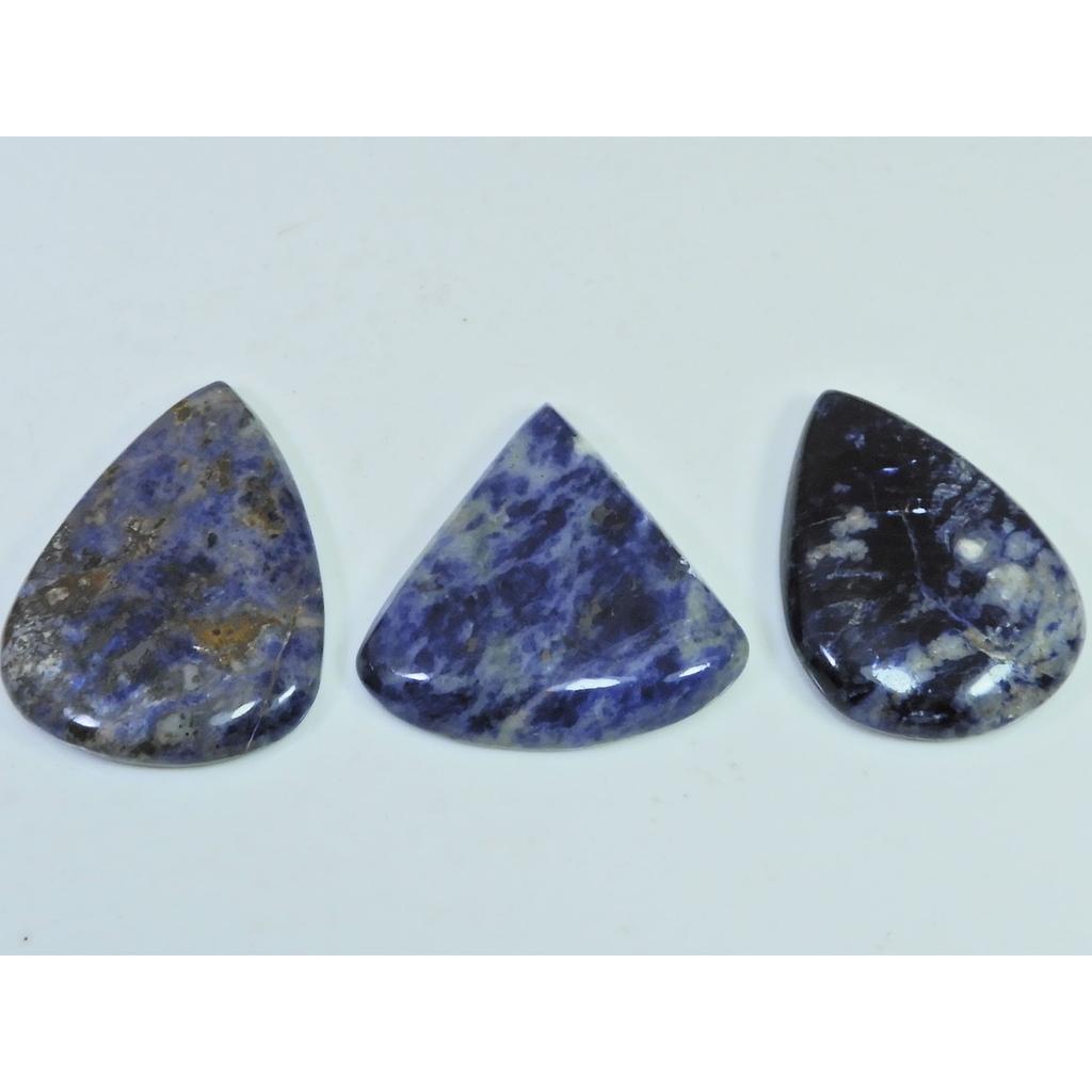196Cts. Natural Blue Sodalite Pear Shape Cabochon Loose Gemstone 03Pcs Lot C-1752