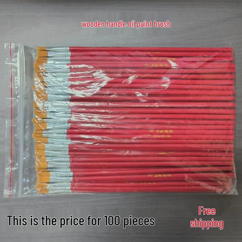 Red Handle Nylon Bristle Flat Oil Paint Brush for Gouache, Watercolor & Acrylic