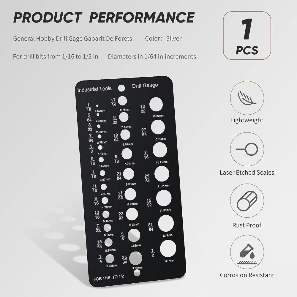 29-Holes Caliper Gauge 1/16 Inch To 1/2 Inch Screw Gauge Card  Measurement Equivalents