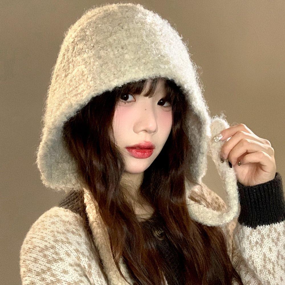 Thickened Ear Protection Hat Windproof Knitted Beanies Bonnet Cute Plush Earmuffs Cap  Women