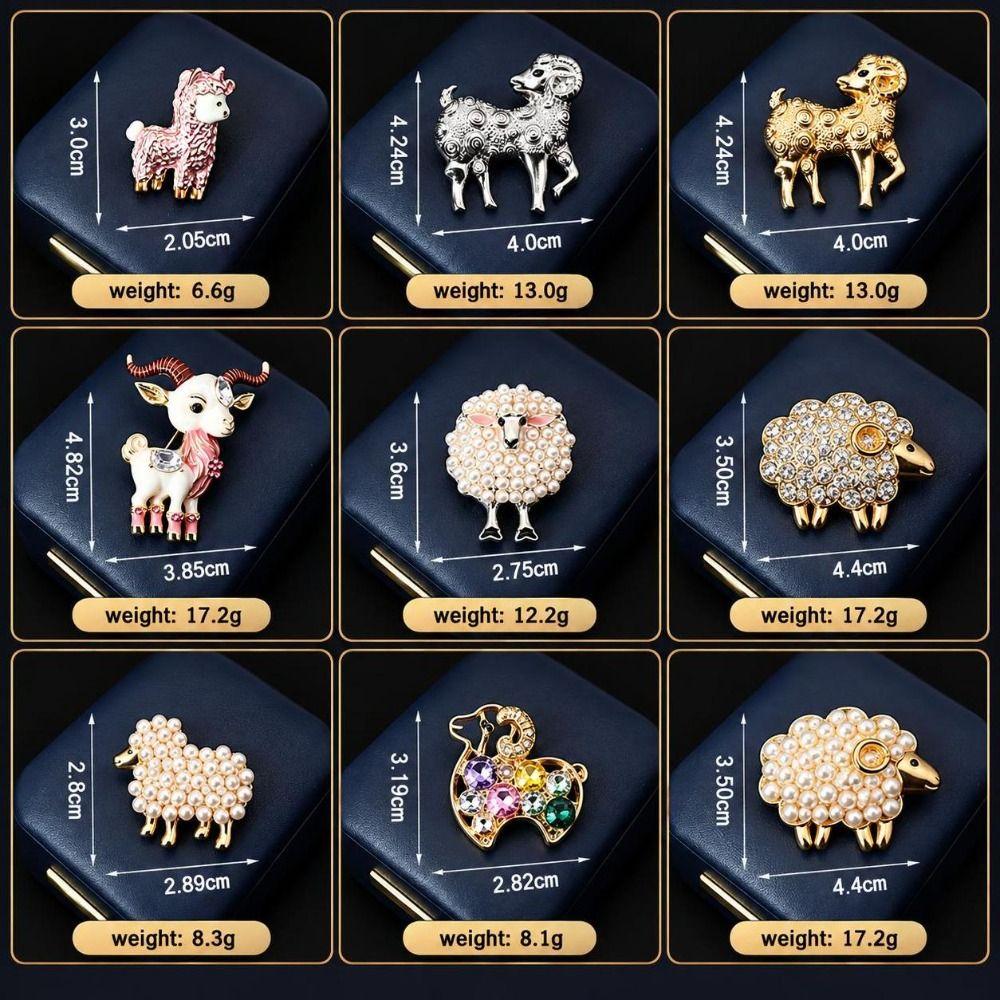Shiny Rhinestone Sheep Brooch Faux Pearl Lapel Pin Gifts Cardigan Clip Clothing Accessories
