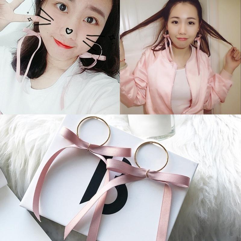 Sweet  Ribbon Bow long metal ring earrings earrings simple temperament female personality