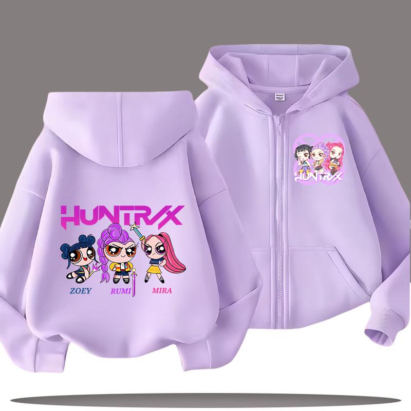 Hettegenser for barn med glidelås - K-pop Demon Hunters Jente Casual Topp - Gutt Sportsskjorte - Tegneserietrykk - Høst/vinterjakke