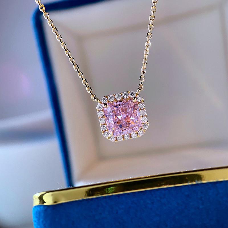 

Ожерелье с подвеской Huitan Square Shaped Pink Cubic Zirconie для женщин, помолвки, свадьбы, вечеринки, модное новое ожерелье, ювелирное изделие 45cm
