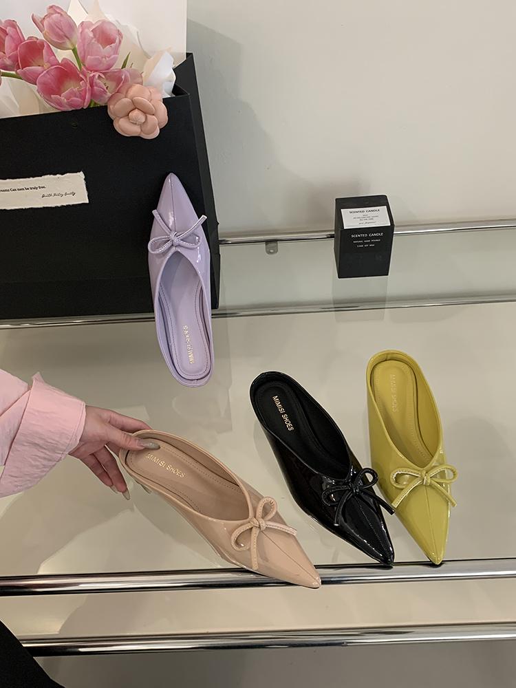 Female Pointed Toe Footwear New 2025 Pumps Women Low Heel Shoes Mules Butterfly-Knot Shallow Ladies Heel Shoes Slides