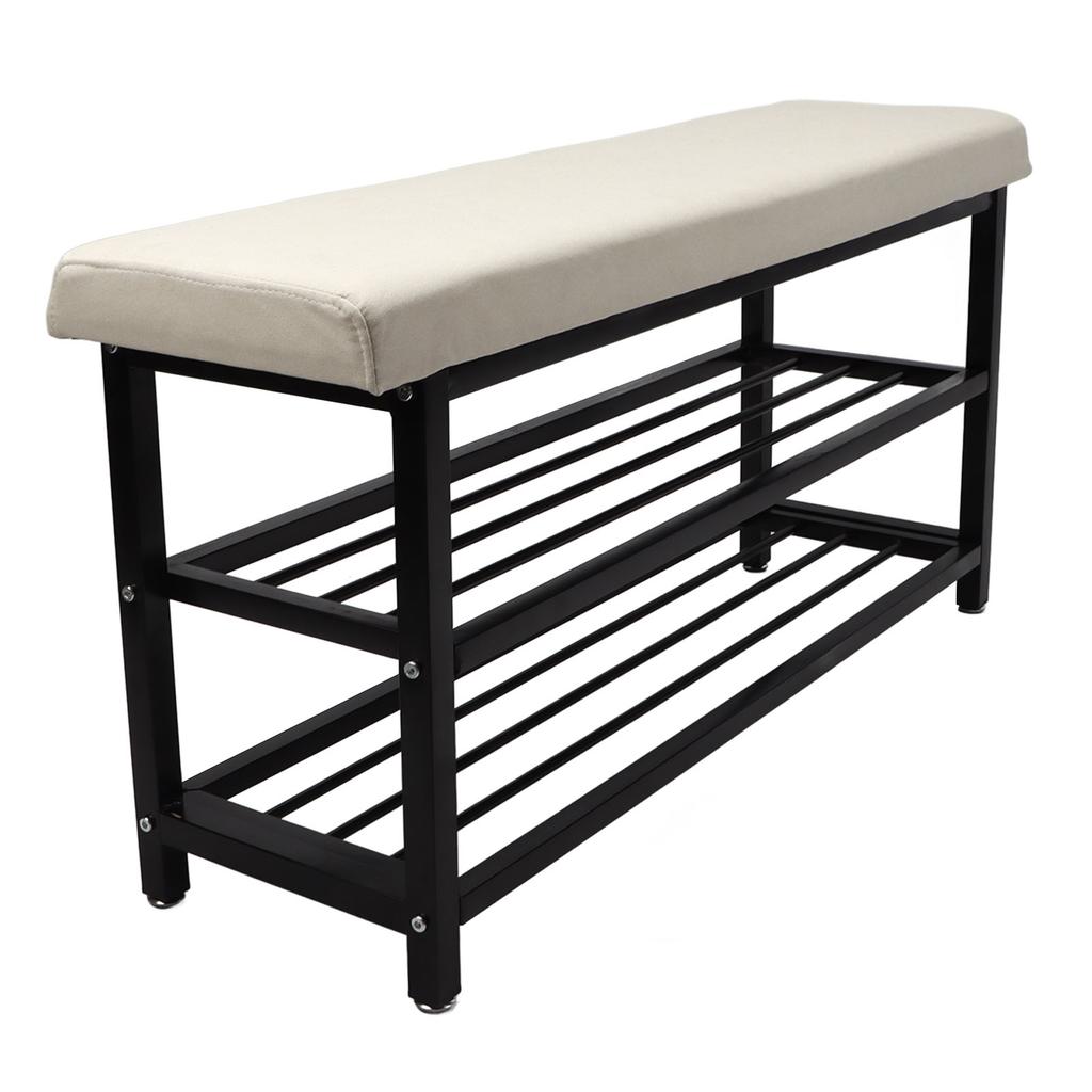 Shoe Rack with Cushion Iron Sponge Wooden Shoe Storage Bench Organizer for Entryway Living Room Hallway Balcony