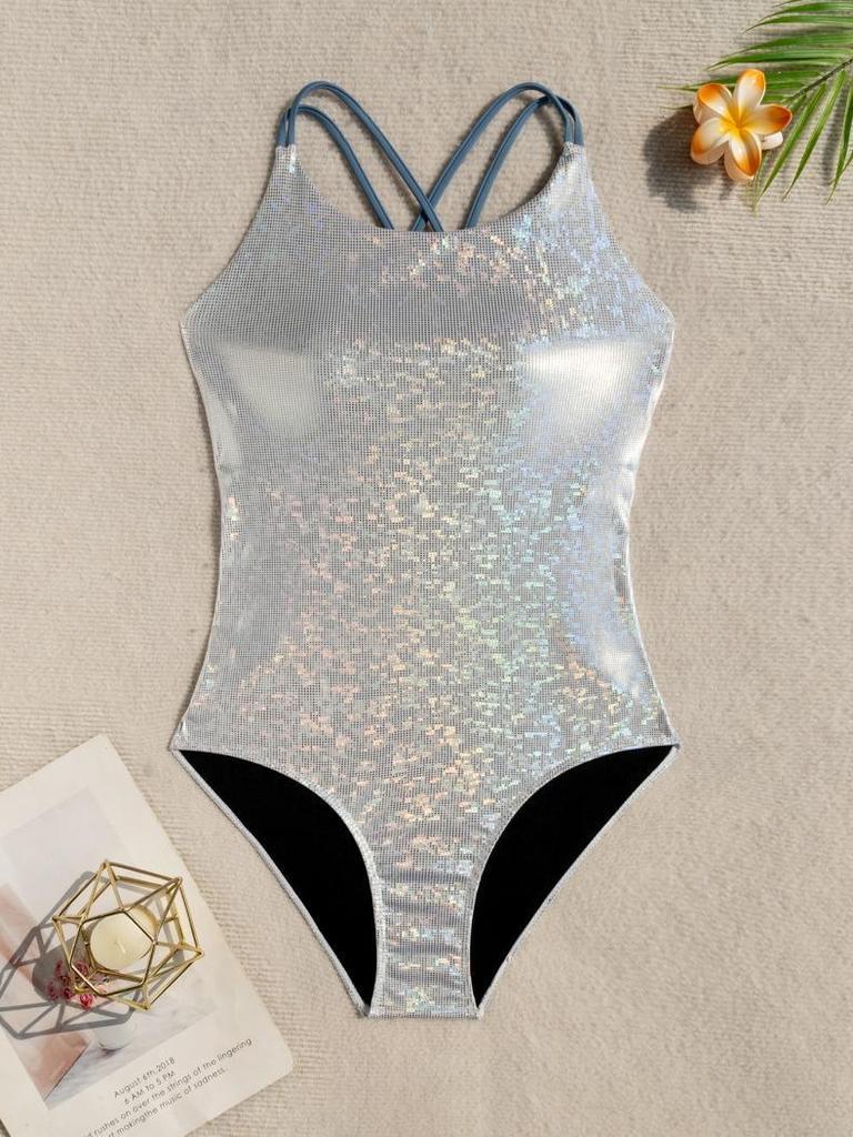 Women's Sexy Slimming One-Piece Swimsuit, Black Lace-Up Design, Conceals Belly, Large Bust, Hot Spring Style.