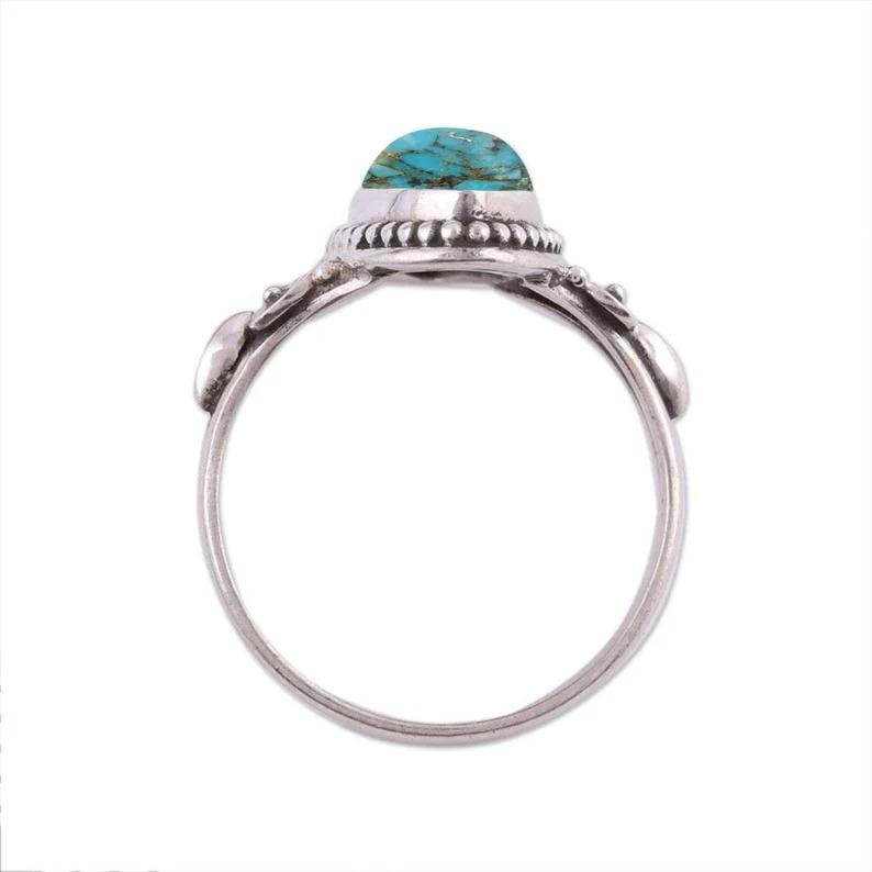 925 Sterling Silver Handmade Designer Blue Copper Turquoise Ring Statement Ring Boho Jewlery Anniversary Birthday Gift