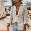 Mens Solid Color Loose Casual Long Sleeve Beach Shirt