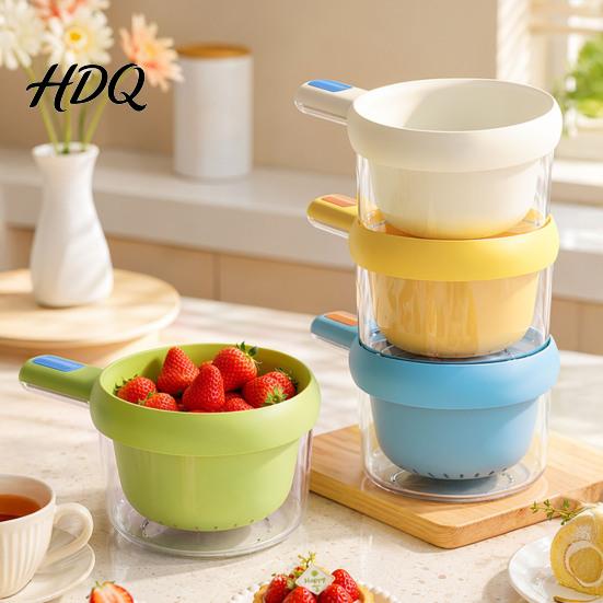 Kitchen Strainer with Handle Drain Basket And Fork Double-layer Separation Design Non-slip