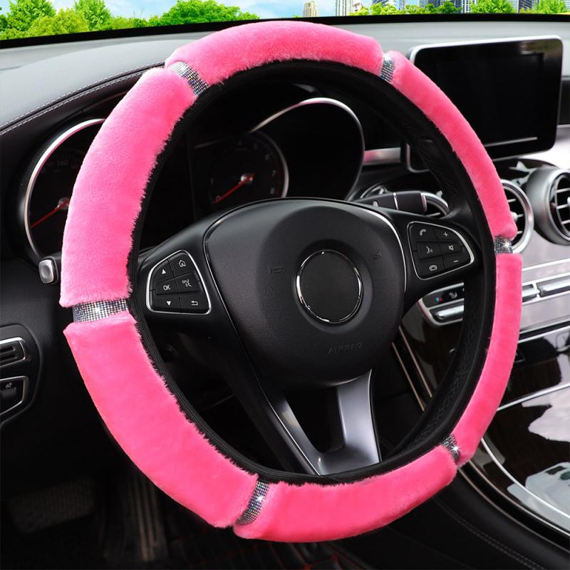 Car Steering Wheel Cover Without Inner Ring 37-38cm Three-dimensional Leather Embroidered Color Diamond-encrusted Breathable