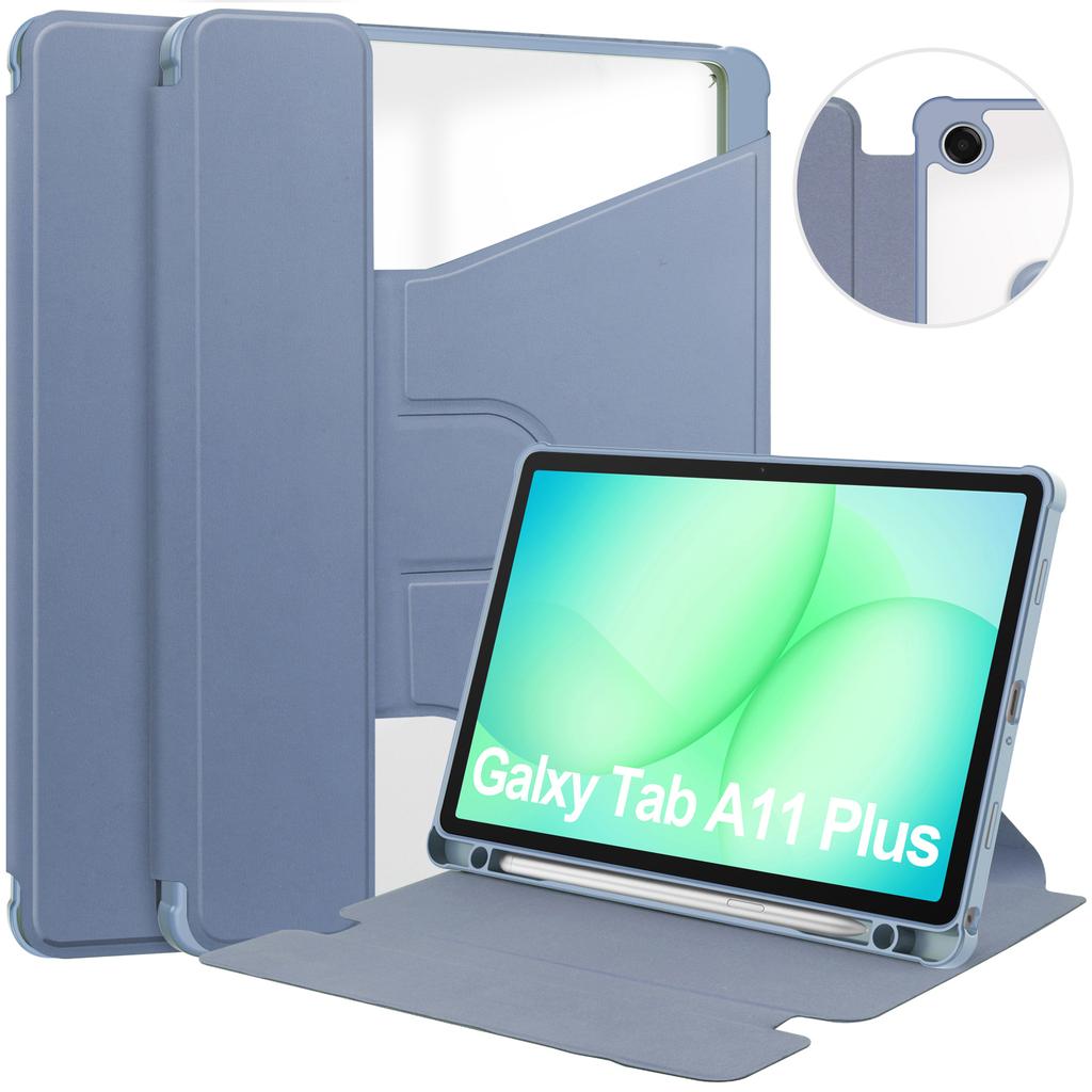 For Samsung Galaxy Tab A11+ Case 360° Rotary Stand PU Leather+Acrylic Tablet Cover (Without Keyboard)