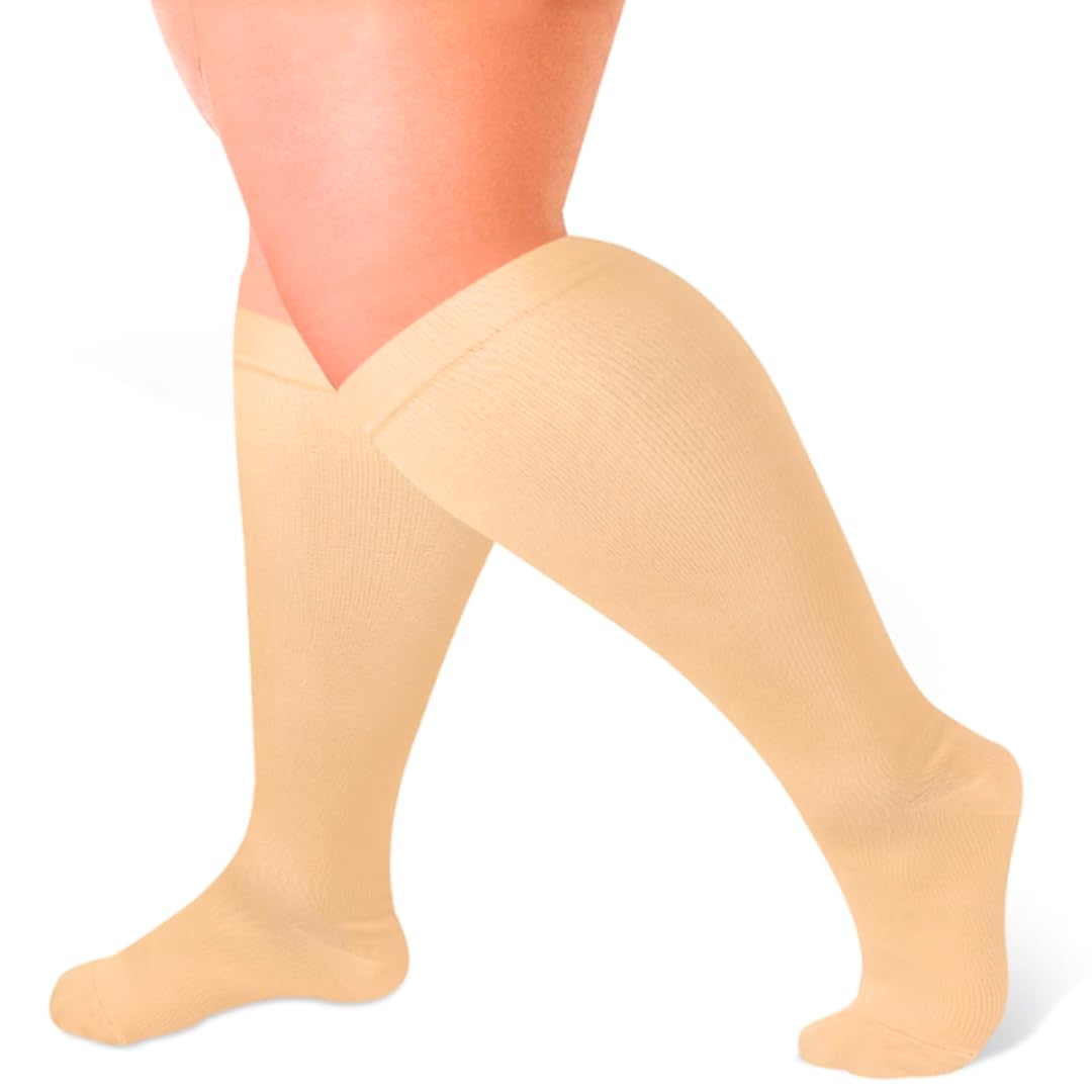 

Uccellino Plus Size Beige Compression Socks, Loose Fit, Plus Size, Stretch Support Socks (3XL, 3)