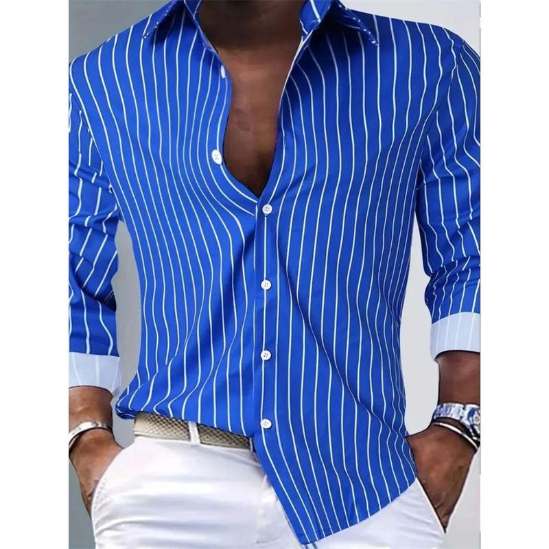 

Striped Collar Long Sleeve Cardigan Shirt Stripes Lapel Long Sleeves Shirt ED981 Bust 110 L