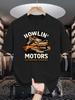 Unisex Crew Neck Tee Howling Wolf Motors Retro Letter Print Soft Cotton Loose Short Sleeve Summer Casual Male Streetwear Tops