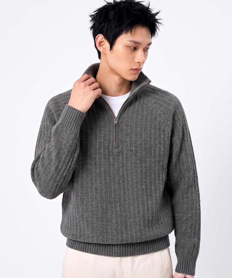UNDEROFF Formal Crop Half-Zip Wool Knit Gray
