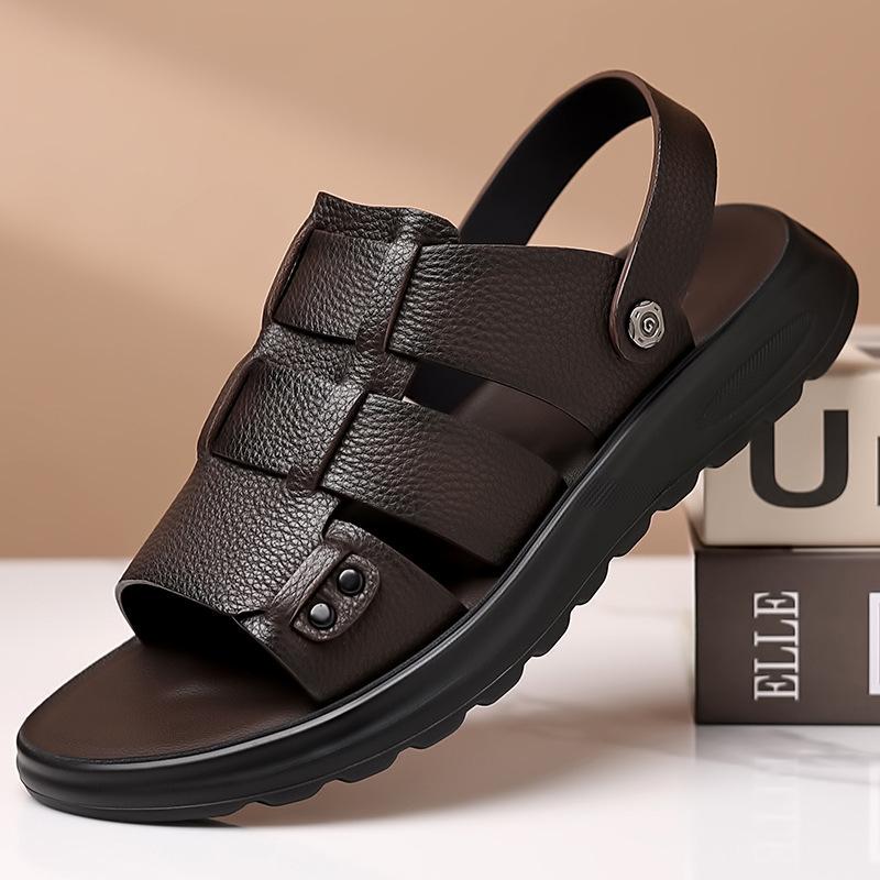 2025 Summer New First-layer Cowhide Sandals Men's Leather Casual Sandals Open-toed Beach Shoes Soft-soled Non-slip Shoes