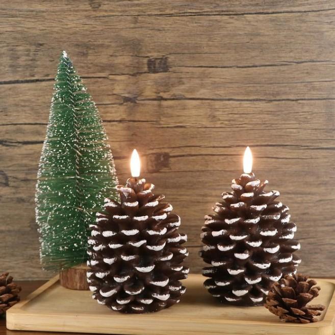 Elegant Brown And Beige Flameless Pinecone Candles For Festive Holiday Decor
