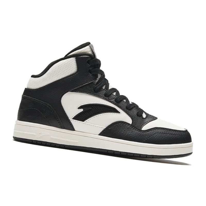 Anta Textile, Synthetic Leather Cushioning, Wear Resistant High top Skateboard Shoes Women's Black White Sneakers 922348087-4