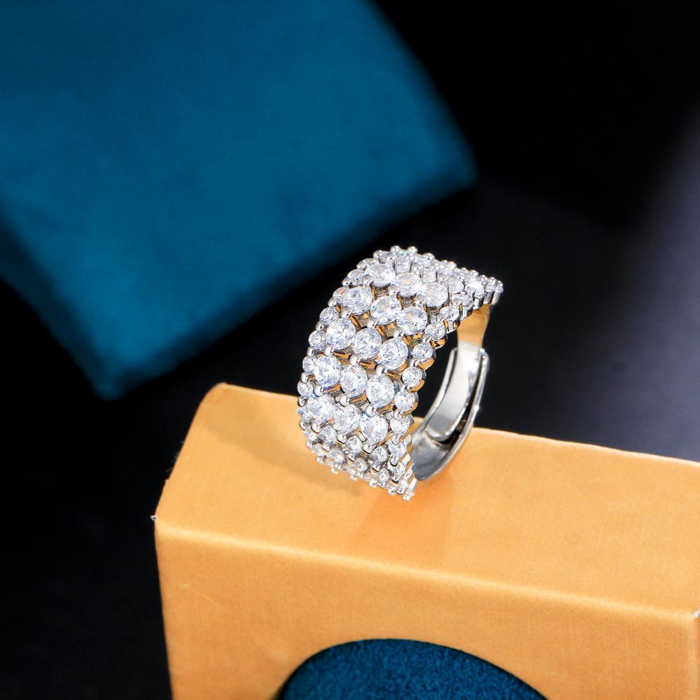 Luxury Retro Super Flash Hollow Full Diamond Open Ring Zircon Ring Jewelry