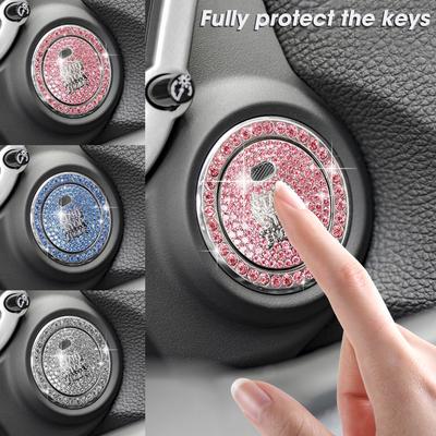 Car Ignition Start Button Diamond Rhinestone 3D Metal Stickers Decor Auto Motorcycle Universal One-click Start Bling Decor