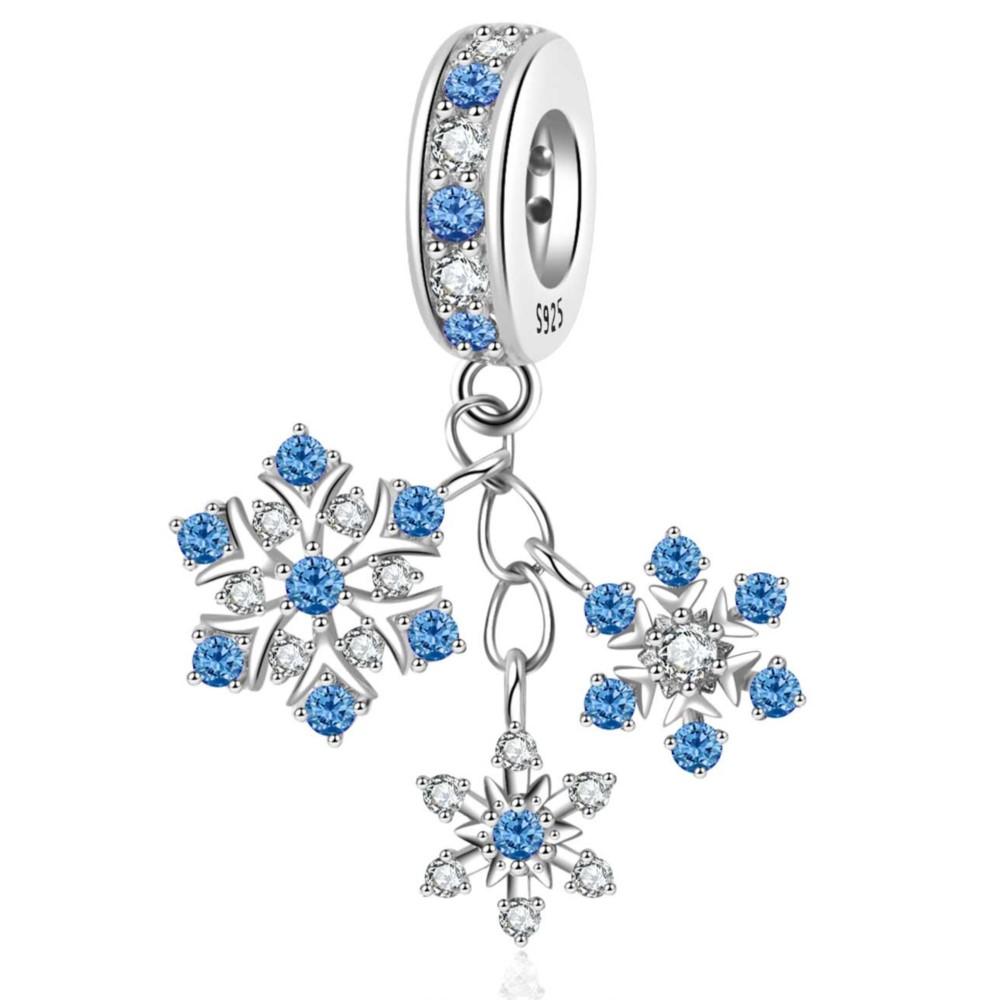 925 Silver Winter Snowflake Christmas Pendants Bracelet Charms Fit Women Jewelry Party Beads DIY Fine Gifts Accessories