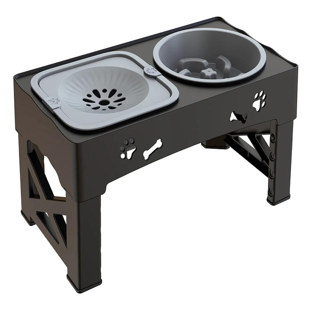 5 Adjustable Height for Different Needs 3 in 1 Pet Feeder Two Bowls One Lift Anti-upset High Neck Guard Slow Food Basin Pet Bowl