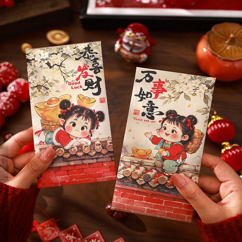 6pcs Chinese Style Children Money Pocket Red Envelopes Gifts Packing Bags  Kids Gifts