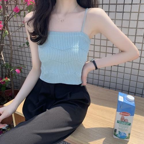 Sweet and spicy top, suspenders, niche beauty back vest, women's outer wear, slim-fitting backing, knitted French clothes inside, summer tide