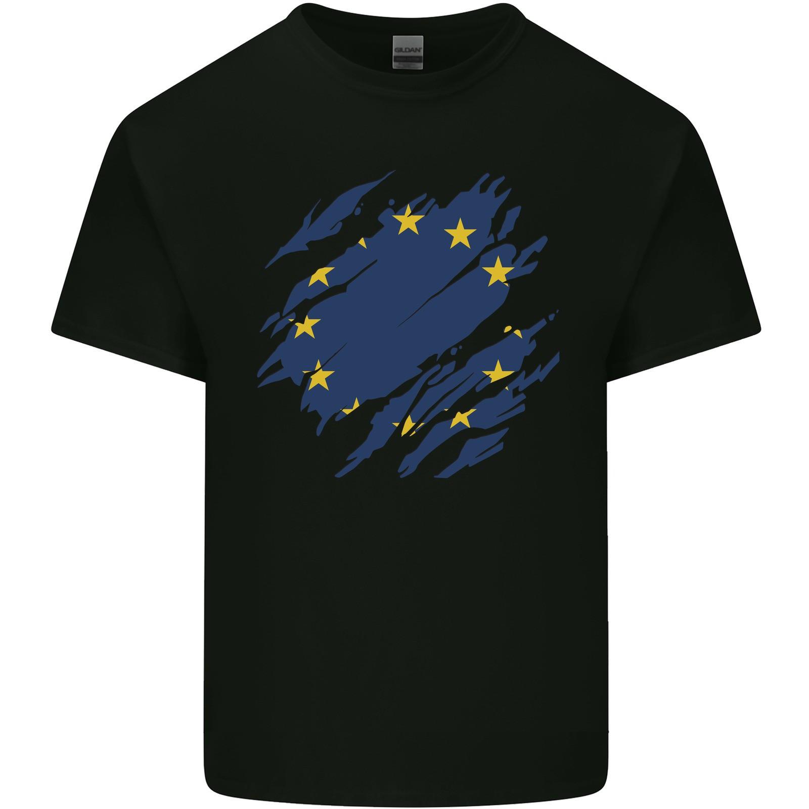 Torn EU Flag European Union flag Football Mens Light Cotton T-Shirt M