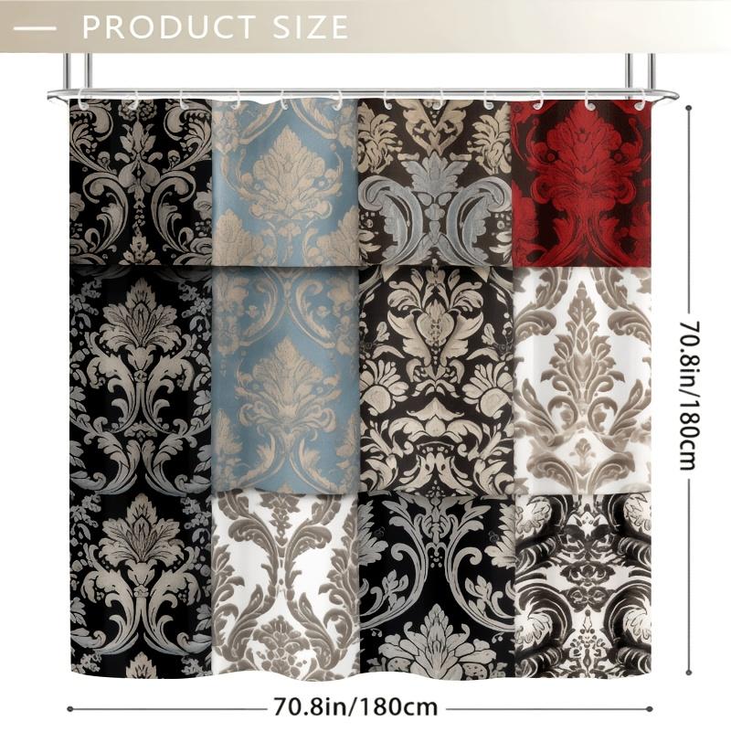 Elegant Damask Fabric Shower Curtain - Durable Polyester, Machine Washable,  Hooks Included for Bathroom & Bathtub Decor