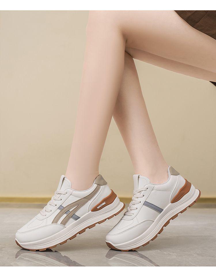 Spring Women's Breathable White Sneakers, Versatile Korean Style with Thick Soles for Height Boost, Casual Dad Shoes