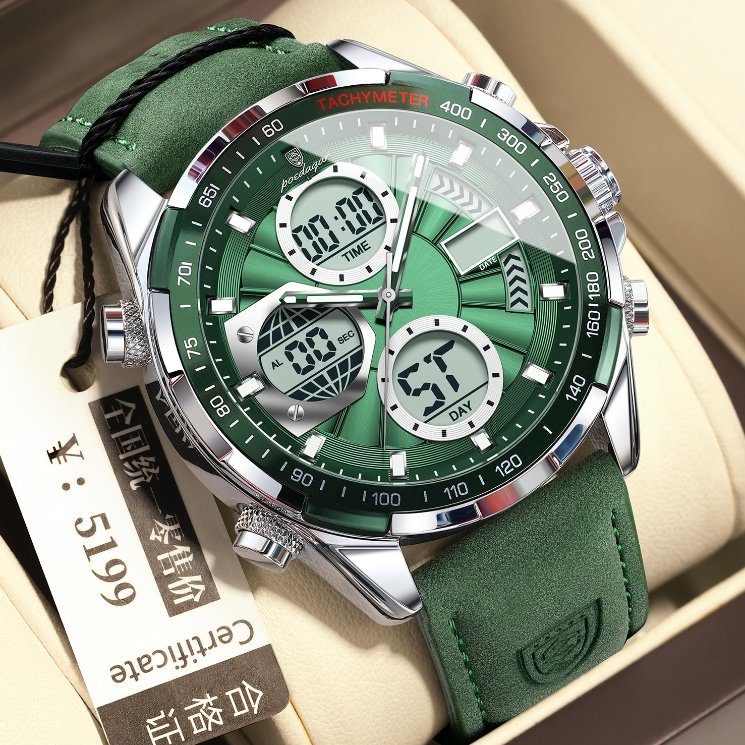 

POEDAGAR National Top Brand Men s Sports Watch New Fashion Luminous Digital Watch PE108Silver case with gre