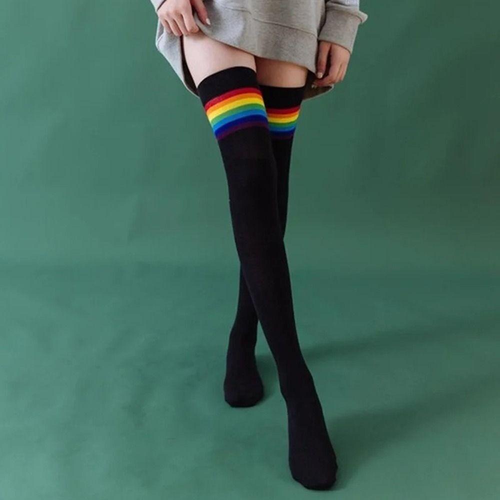 Bas Cuisse de Fête Respirants Rayés Nouveaux Chaussettes Longues Tricotées