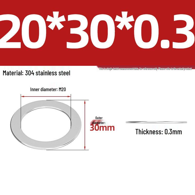304 Stainless Steel Ultra-Thin Flat Washers - Available in Thickness: 0.1mm, 0.2mm, 0.3mm, 0.5mm