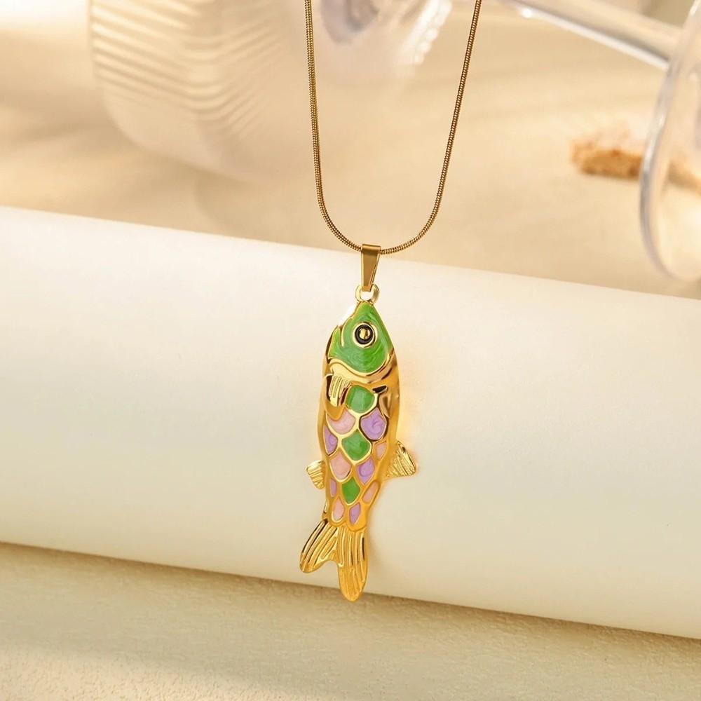 Elegant Enamel Ocean Necklace Snake Chain Marine Life Necklace Cute Fish Pendant Necklace  Daily