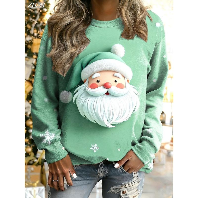 

Women s Christmas Santa Graphic Pullover, Cozy Long Sleeve Crewneck, Holiday Home Street Style, Fall Winter Casual Fashion S