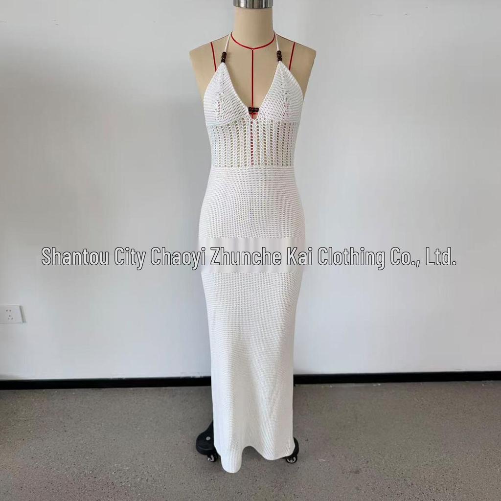 New Style Halter Neck Knitted Beach Dress - Sexy Long Beaded Wrap Skirt for Women