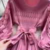 Retro Palace Style Dress for Women In Autumn and Winter A High-end Feel and Straps Waist Cinching Hollow Out Splicing Elegant Long Women Dress