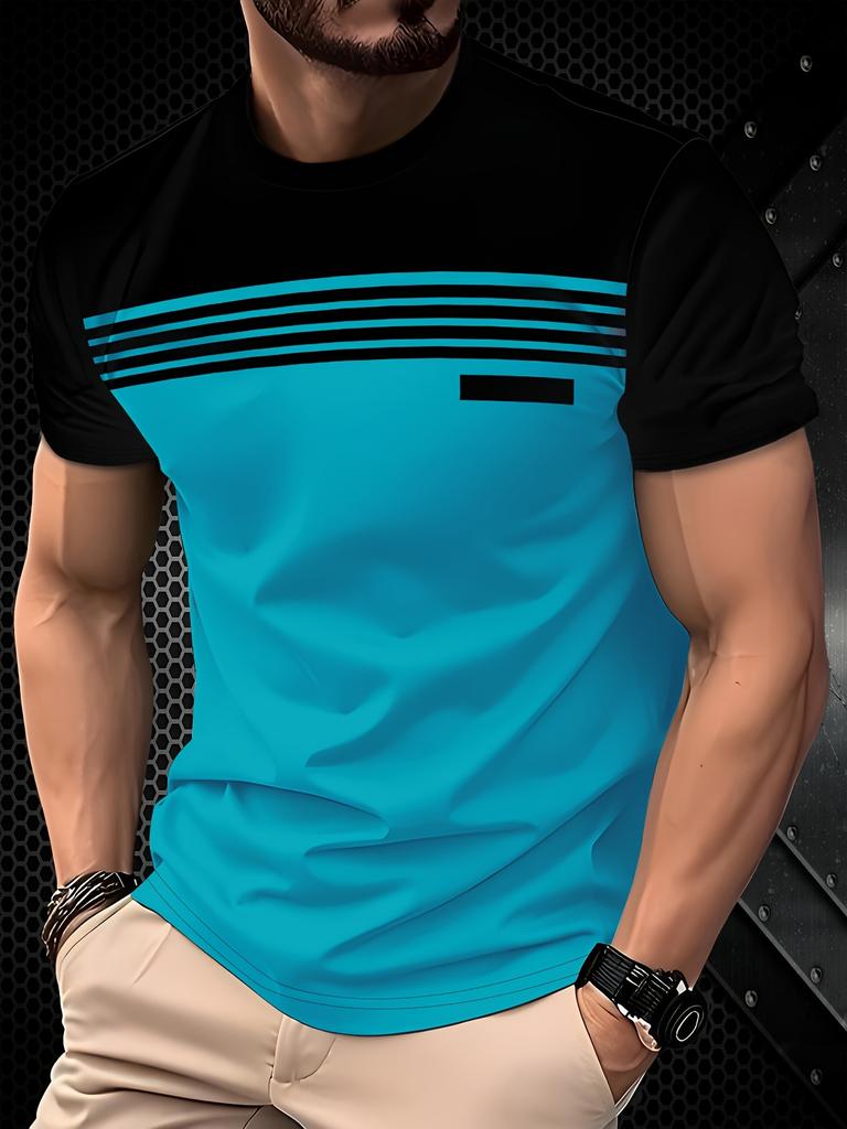 The new men's T-shirt for summer features a casual, fashionable, comfortable, soft, and breathable 3D striped pattern print